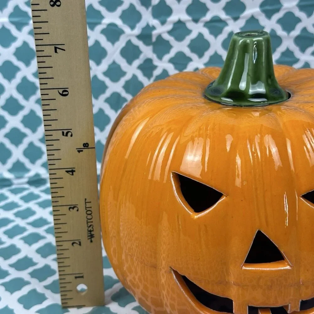 Halloween Ceramic‎ Pumpkin Jack O Lantern Candle Cover Topper Luminary